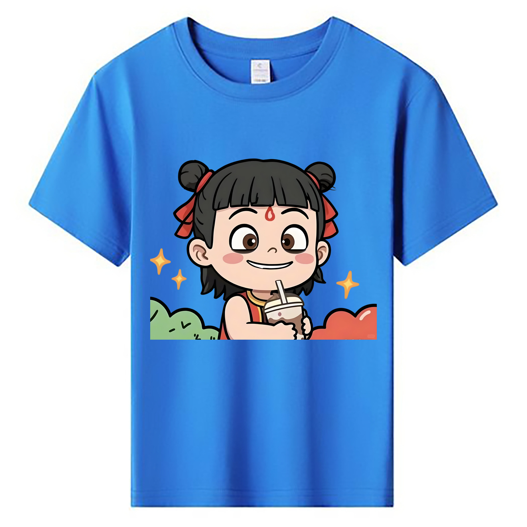（画像用） Ne Zha 2 ナタ 魔童の大暴れ 綿100％キッズTシャツ（フロントプリント）